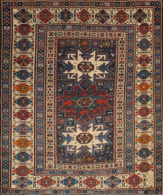 Antique Kazak Collection Navy Lamb's Wool Area Rug- 3' 7" X 4' 1"