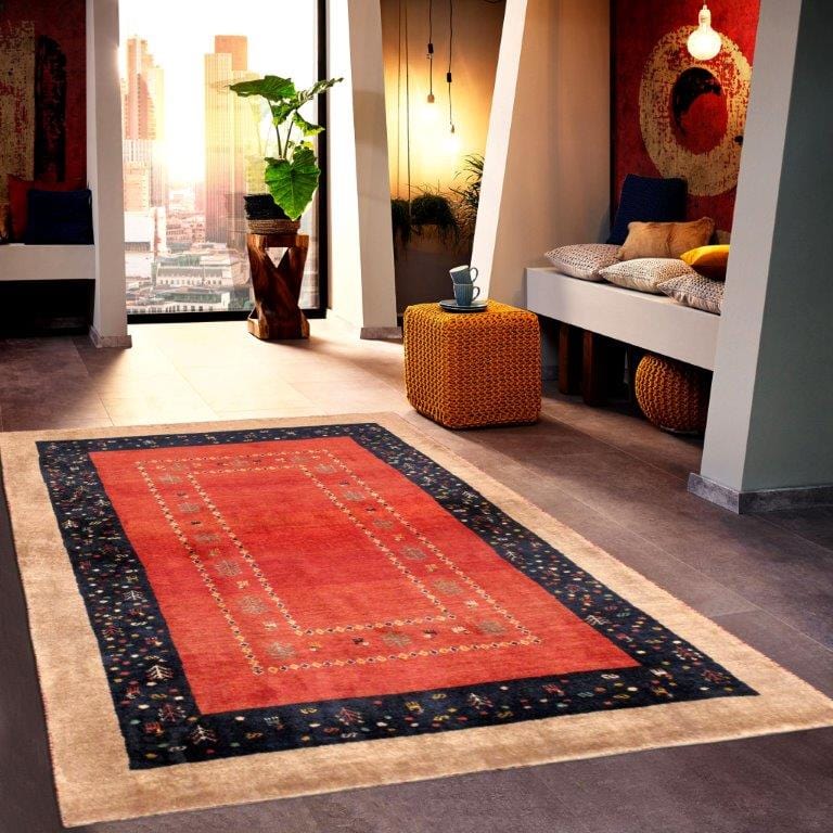 Gabbeh Collection Hand-Knotted Lamb's Wool Area Rug- 3' 7" X 5' 1"