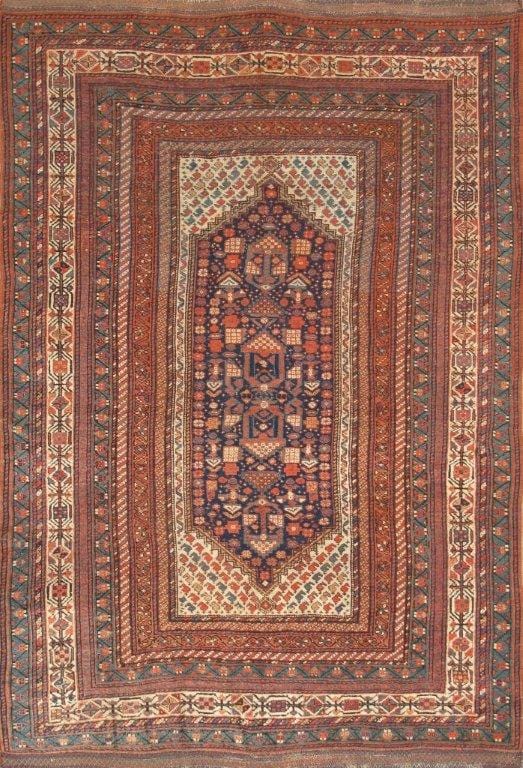 Antique Afshar Collection Navy Lamb's Wool Area Rug- 5' 5" X 7'10"