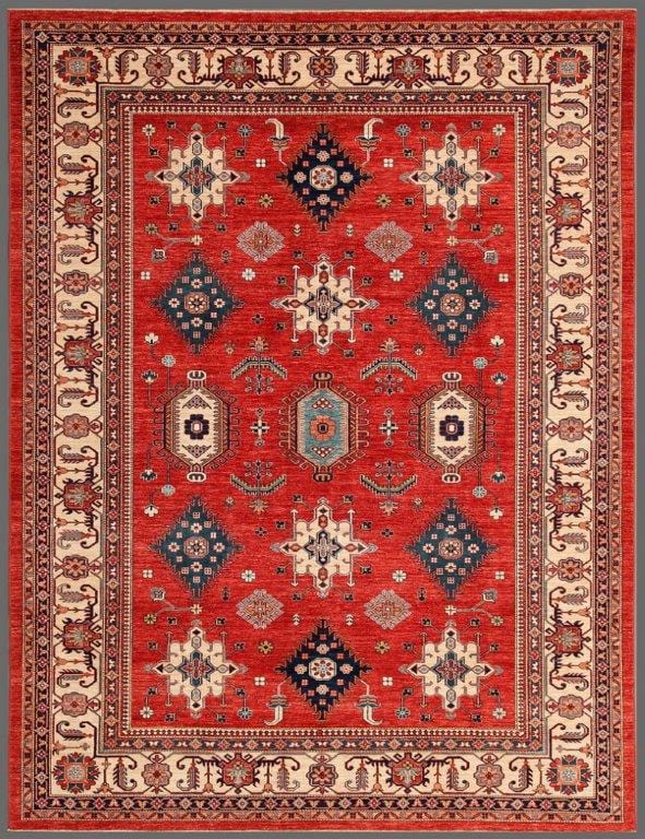 Kazak Collection Hand-Knotted Lamb's Wool Area Rug- 8'11" X 11' 7"