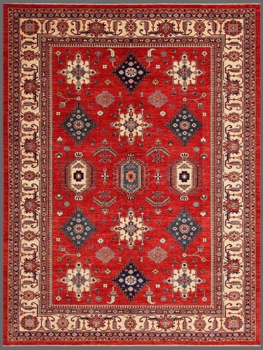 Kazak Collection Hand-Knotted Lamb's Wool Area Rug- 8'11" X 11' 8"