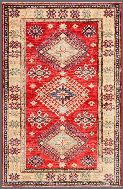 Kazak Collection Hand-Knotted Lamb's Wool Area Rug- 3' 2" X 4' 9"