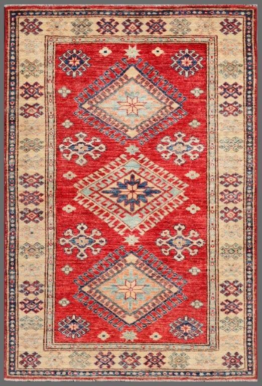 Kazak Collection Hand-Knotted Lamb's Wool Area Rug- 3' 3" X 4' 9"