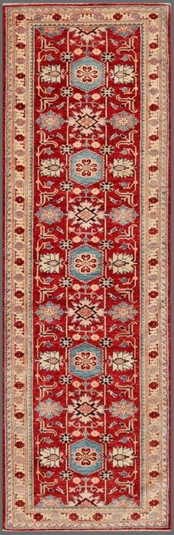 Kazak Collection Hand-Knotted Lamb's Wool Area Rug- 3' 1" X 9' 7"