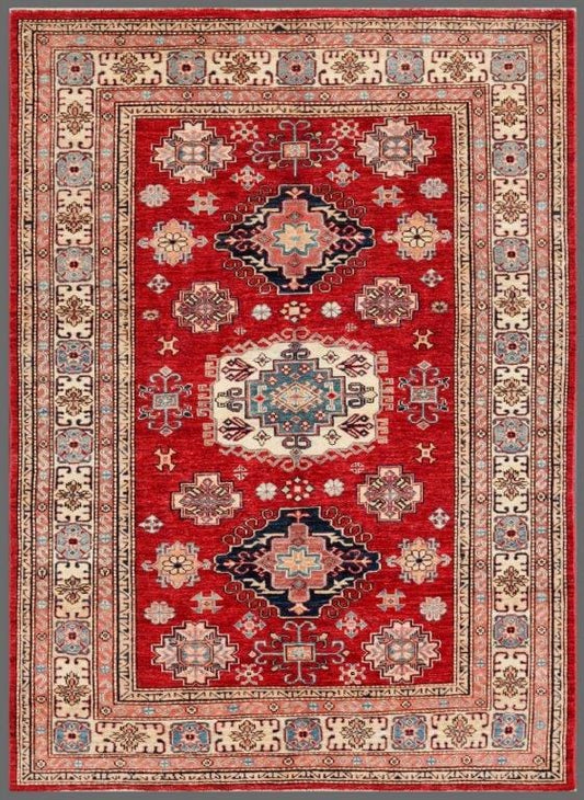 Kazak Collection Hand-Knotted Lamb's Wool Area Rug- 4' 8" X 6' 6"