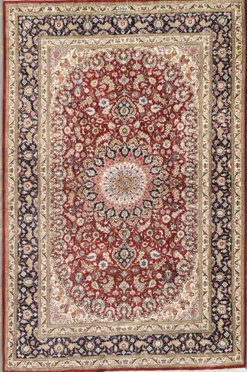 Qum Colletion Hand-Knotted Pure Silk Area Rug- 3' 3" X 4'11"