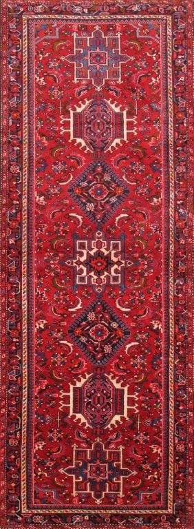 Antique Karajeh Collection Red Lamb's Wool Area Rug- 3'11" X 10' 7"