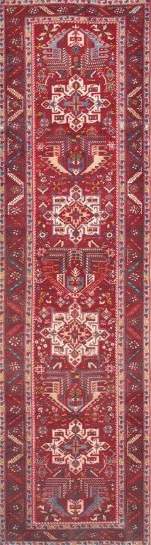 Antique Karajeh Collection Red Lamb's Wool Area Rug- 3' 6" X 12' 7"