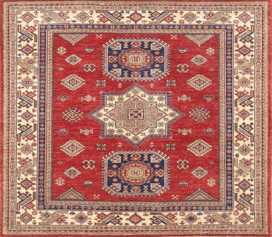 Kazak Collection Hand-Knotted Lamb's Wool Area Rug- 5' 2" X 5' 11"