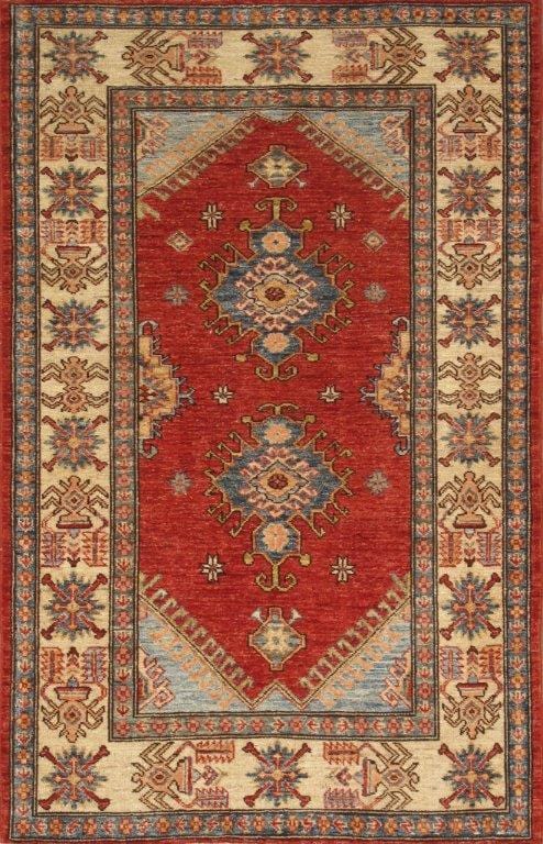 Kazak Collection Hand-Knotted Lamb's Wool Area Rug- 3' 5" X 5' 4"