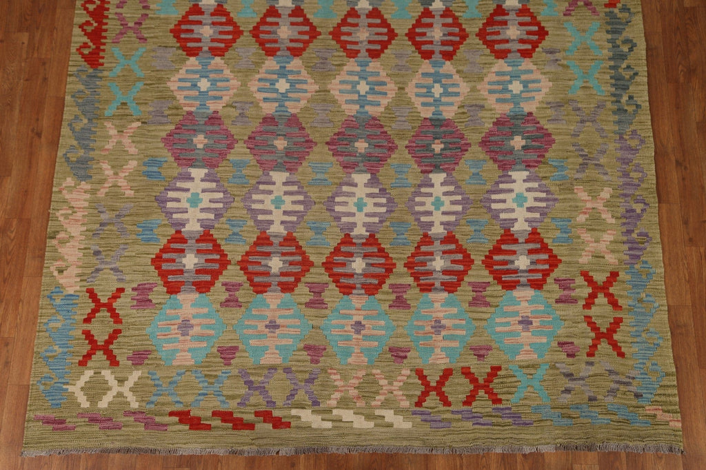 All-Over Green Kilim Wool Area Rug 7x10