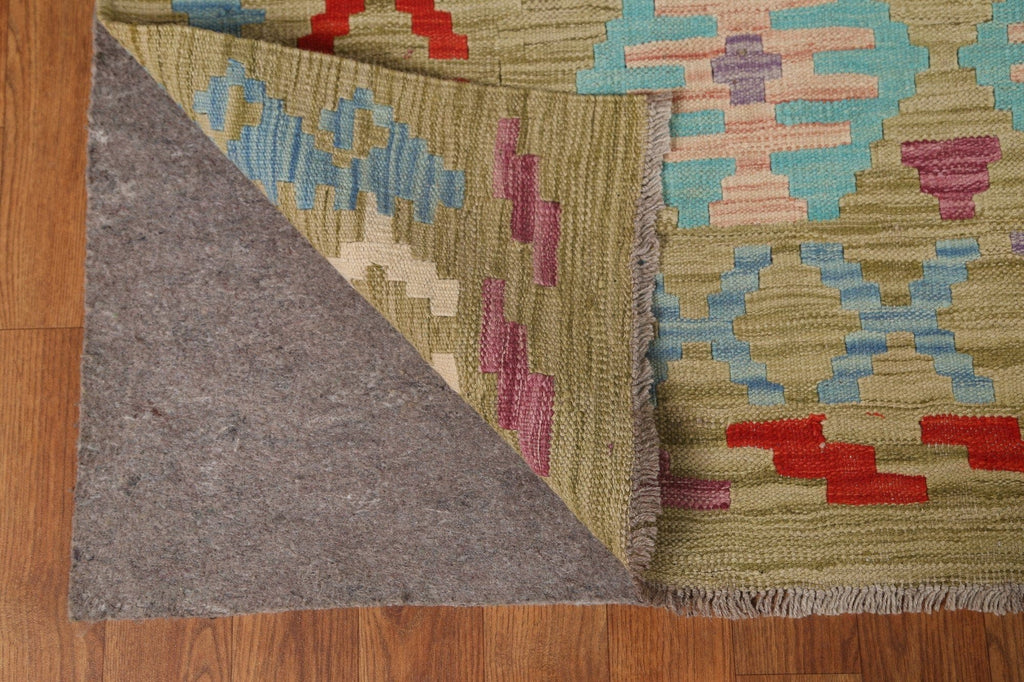 All-Over Green Kilim Wool Area Rug 7x10