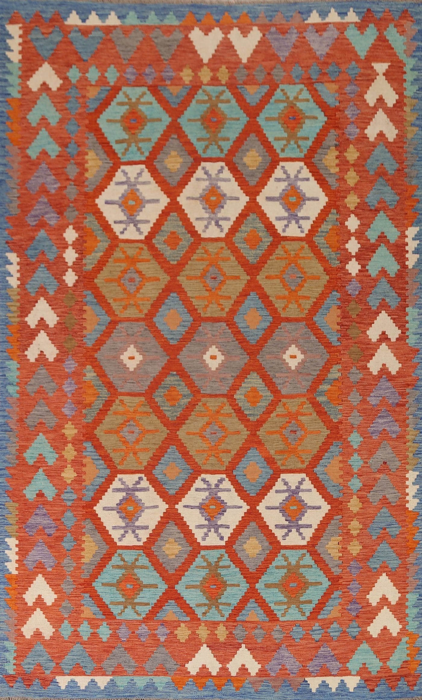 Orange Kilim Geometric Area Rug 7x10