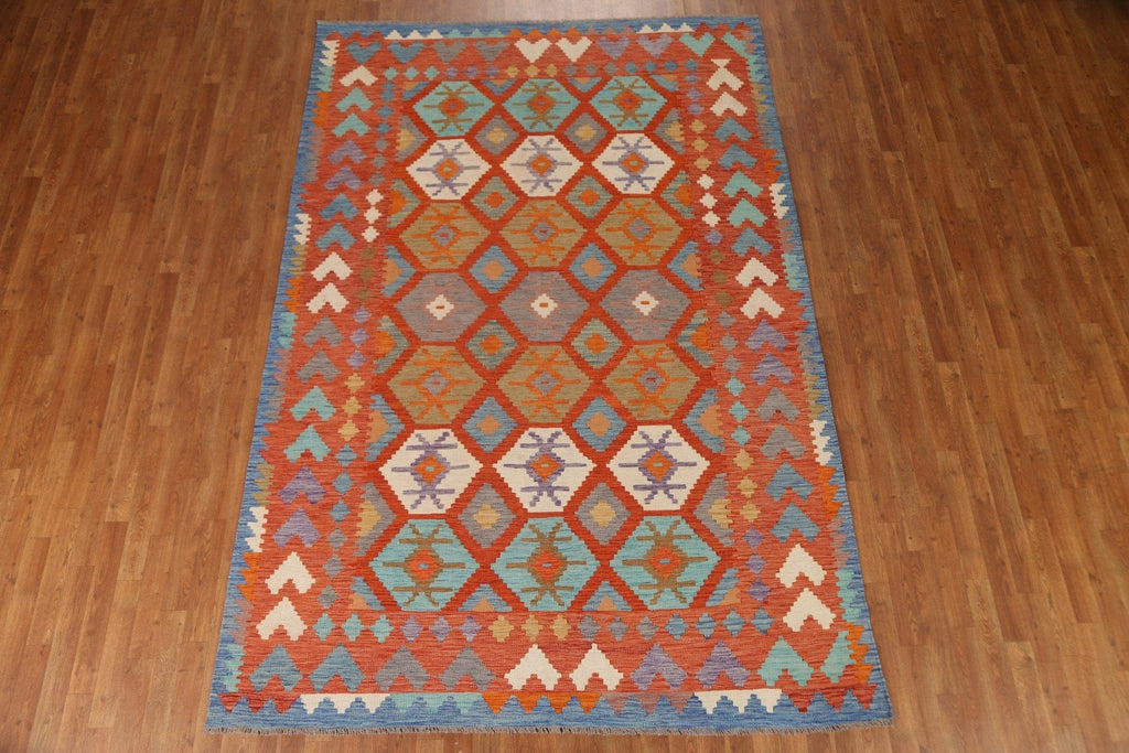 Orange Kilim Geometric Area Rug 7x10