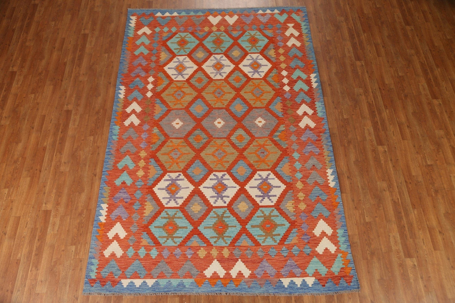 Orange Kilim Geometric Area Rug 7x10