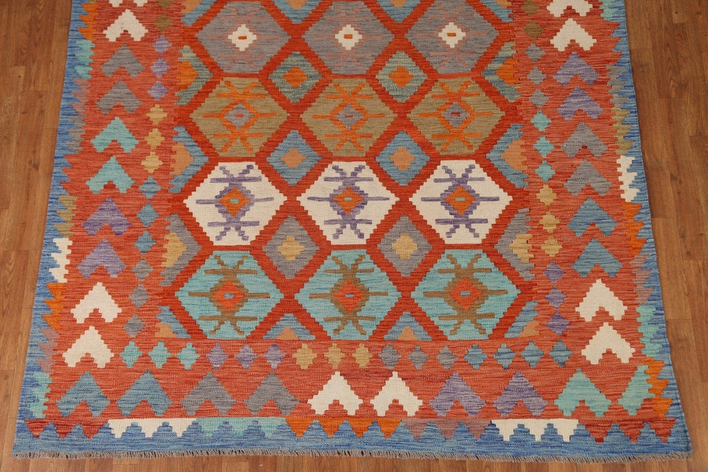 Orange Kilim Geometric Area Rug 7x10