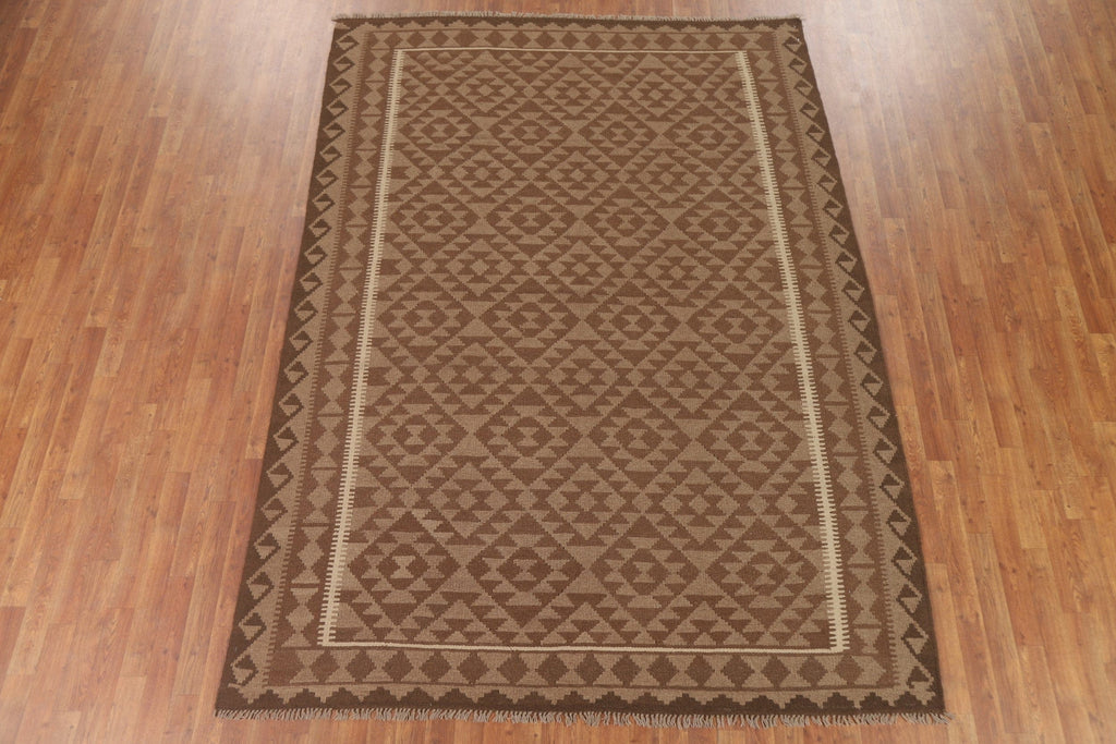 Brown Kilim Reversible Wool Area Rug 7x9