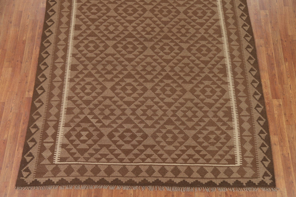 Brown Kilim Reversible Wool Area Rug 7x9