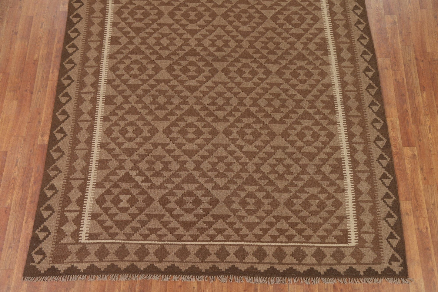 Brown Kilim Reversible Wool Area Rug 7x9