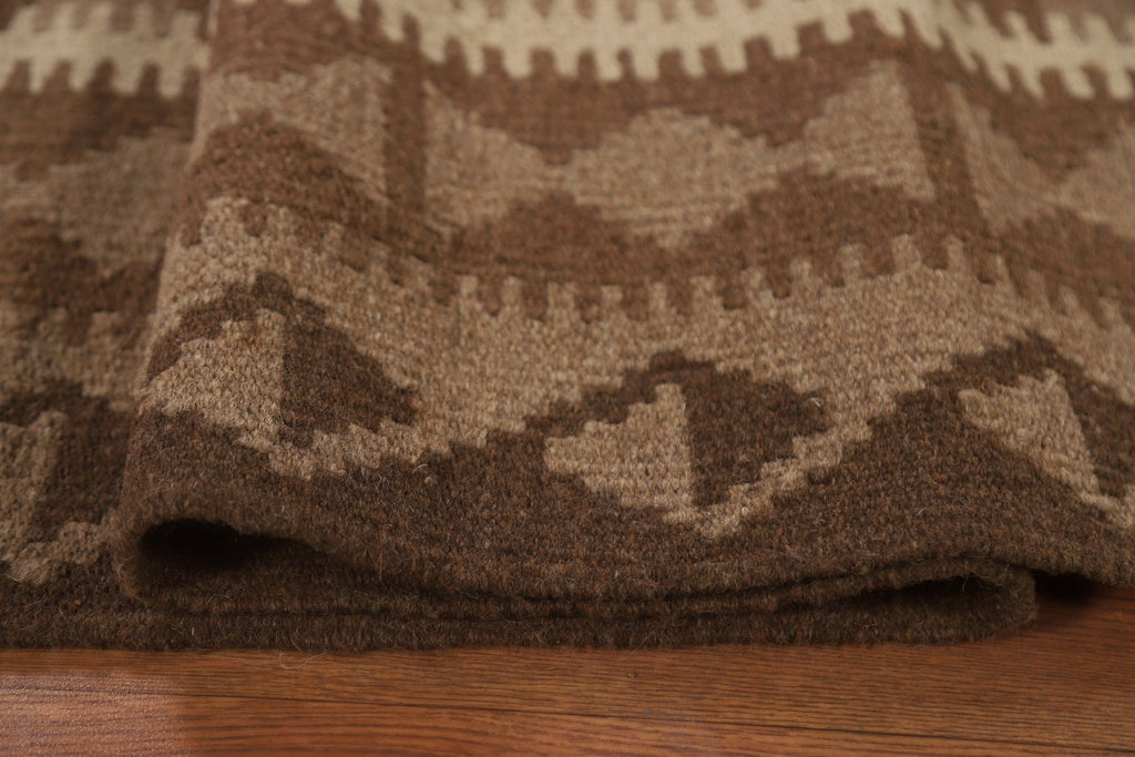 Brown Kilim Reversible Wool Area Rug 7x9