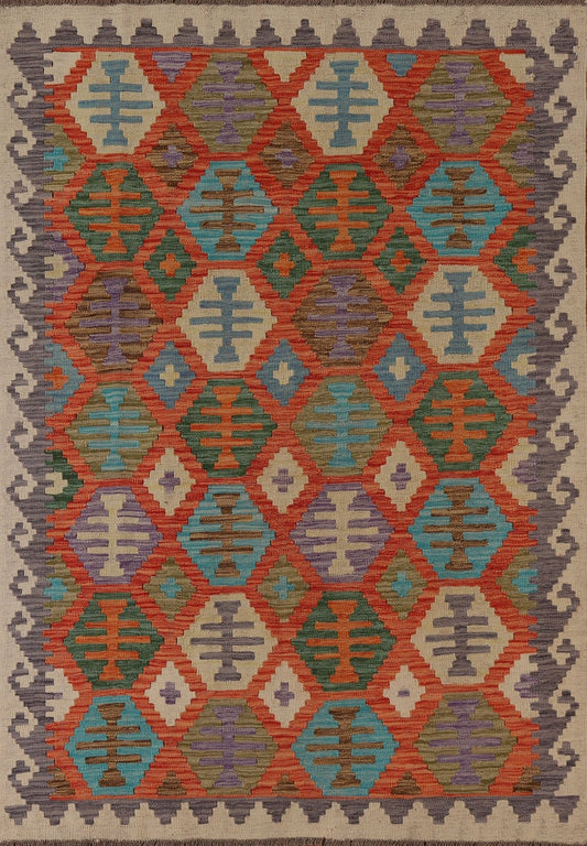 Geometric Kilim Wool Area Rug 5x6