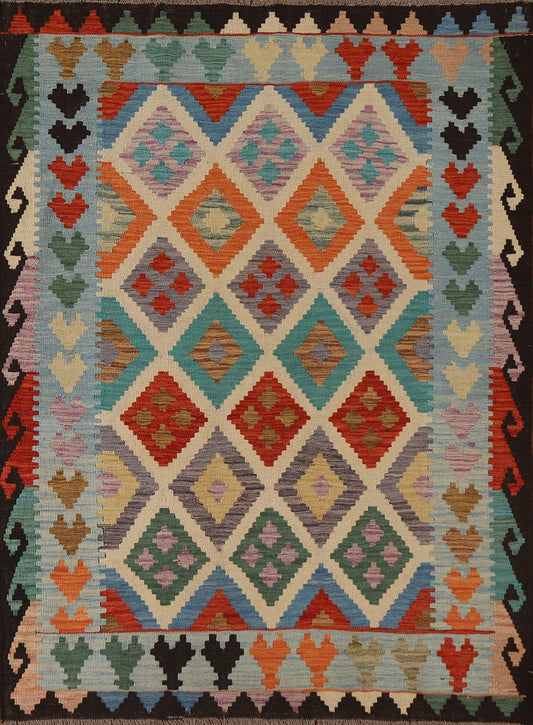 Wool Kilim Geometric Area Rug 5x7