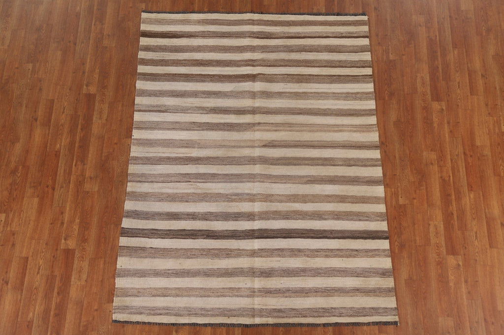 Striped Kilim Earth Tone Area Rug 5x7