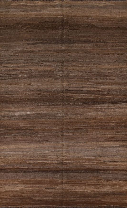 Earth Tone Kilim Brown Wool Area Rug 7x10