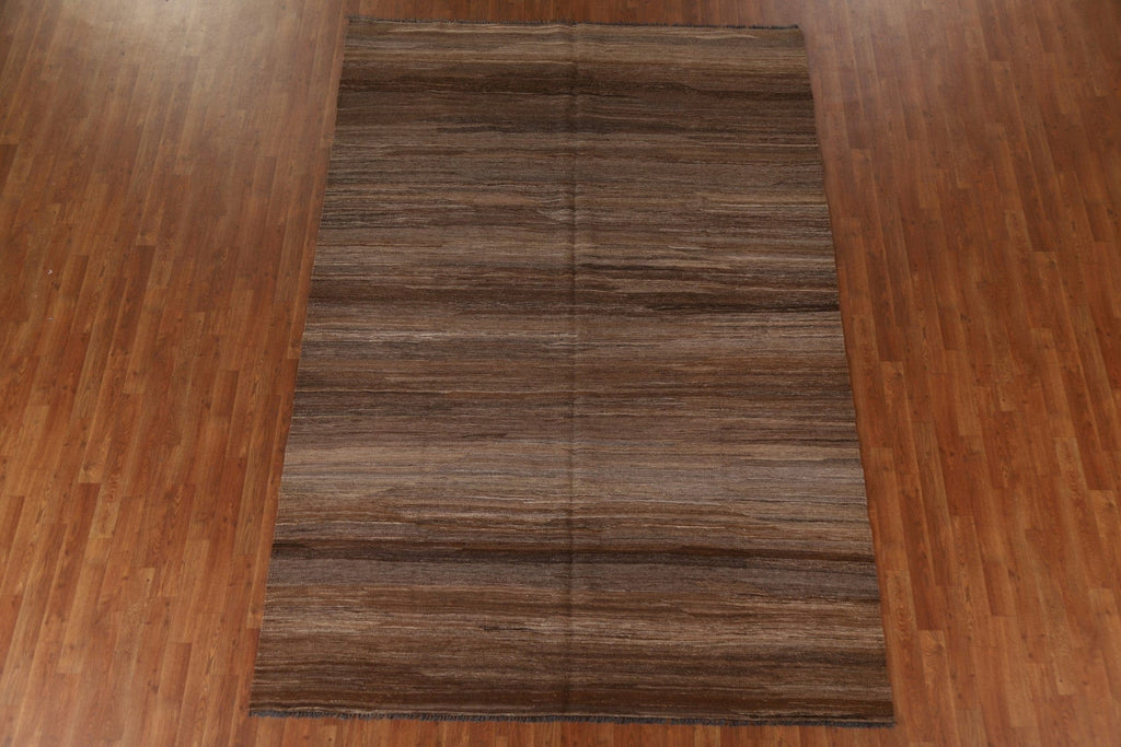 Earth Tone Kilim Brown Wool Area Rug 7x10