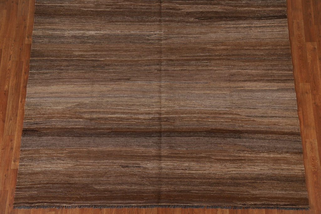 Earth Tone Kilim Brown Wool Area Rug 7x10