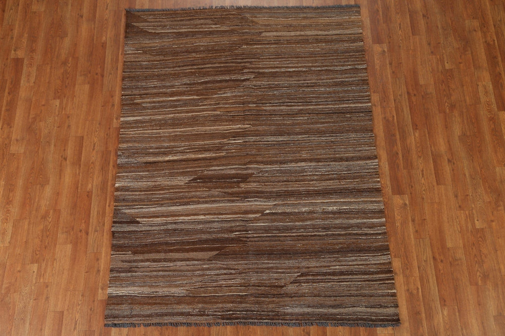 Brown Natural Dye Kilim Modern Area Rug 5x6