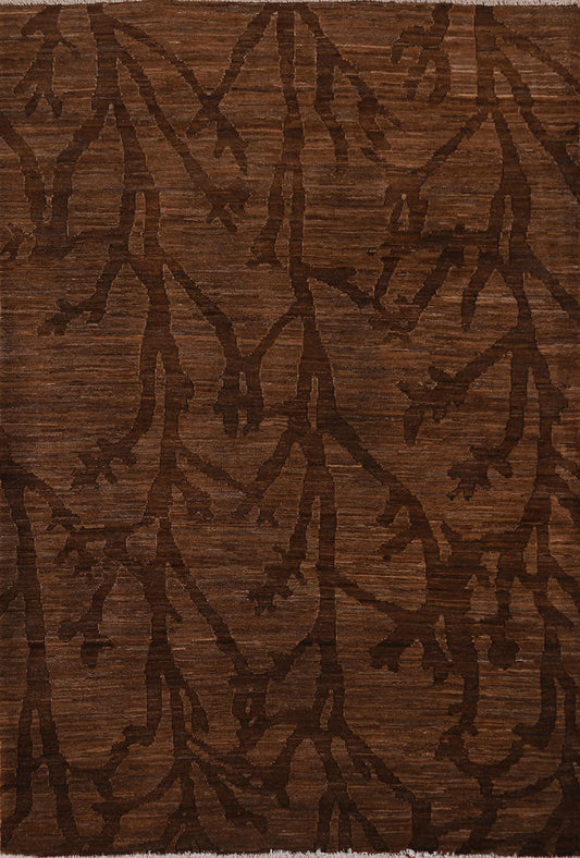 Nature Print Gabbeh Kashkoli Brown Area Rug 4x6