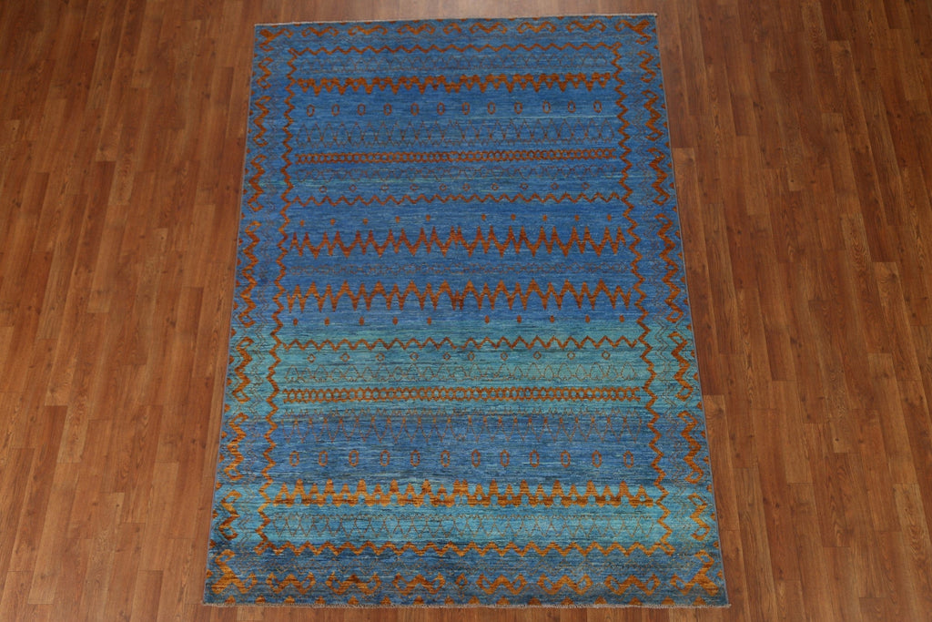 Blue Gabbeh Kashkoli Oriental Area Rug 5x8