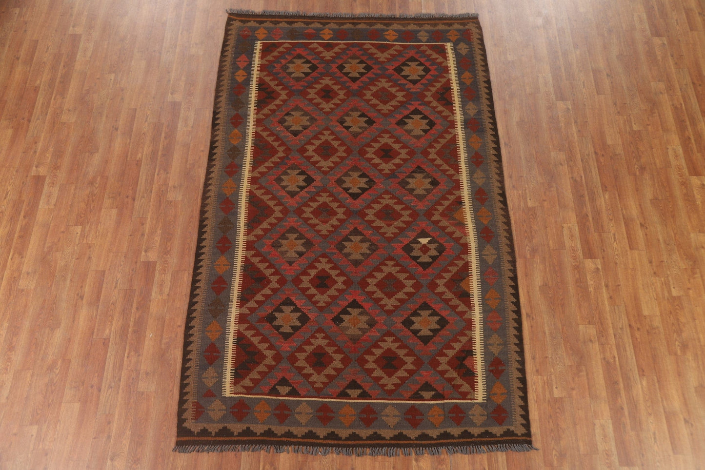 Hand-Woven Wool Kilim Oriental Area Rug 5x8