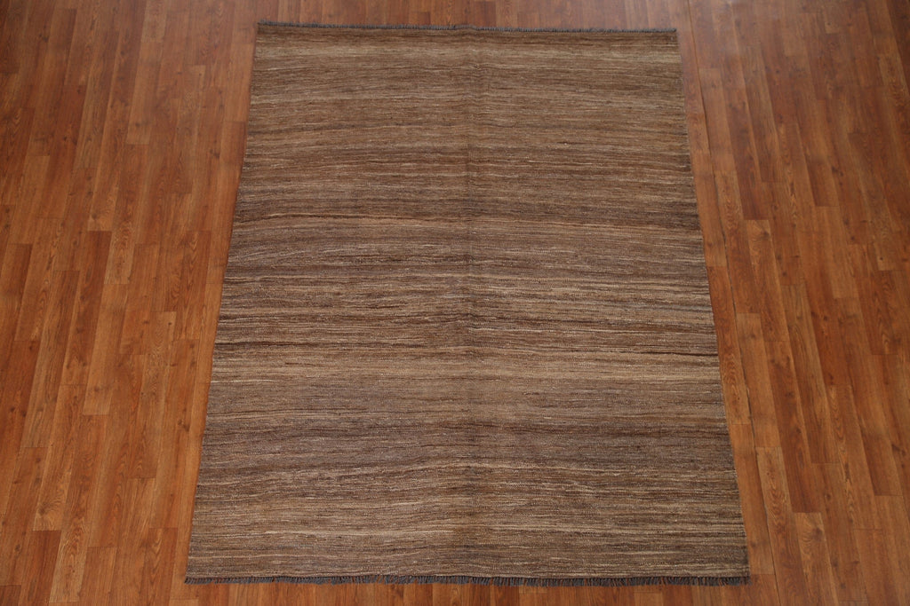 Brown Kilim Earth Tone Wool Area Rug 5x7