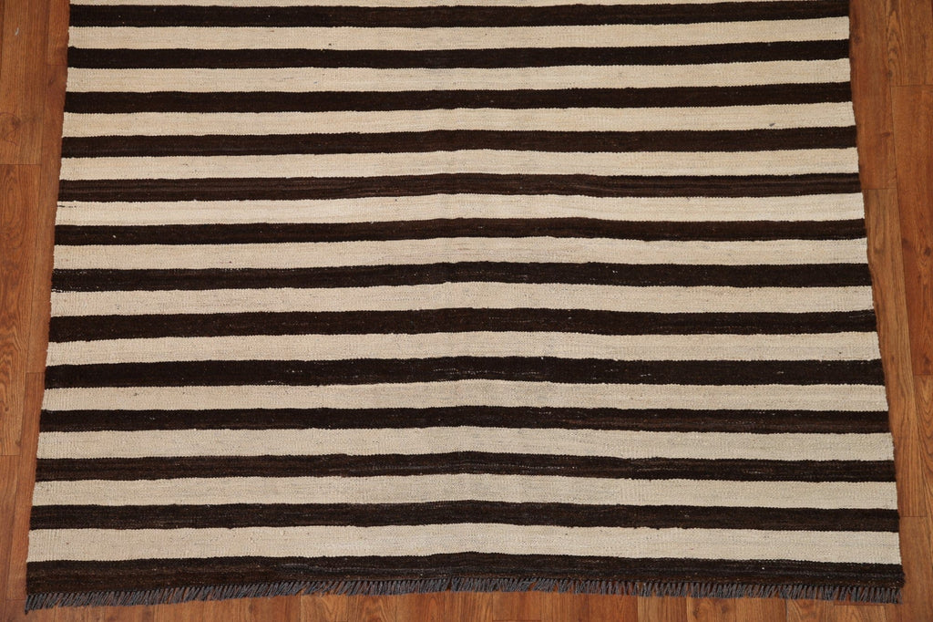 Brown / Ivory Striped Kilim Modern Area Rug 5x7