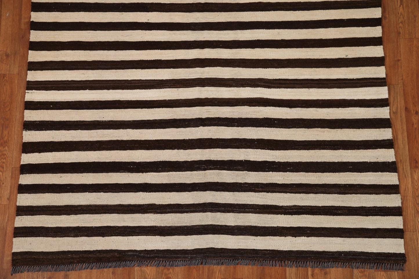 Brown / Ivory Striped Kilim Modern Area Rug 5x7