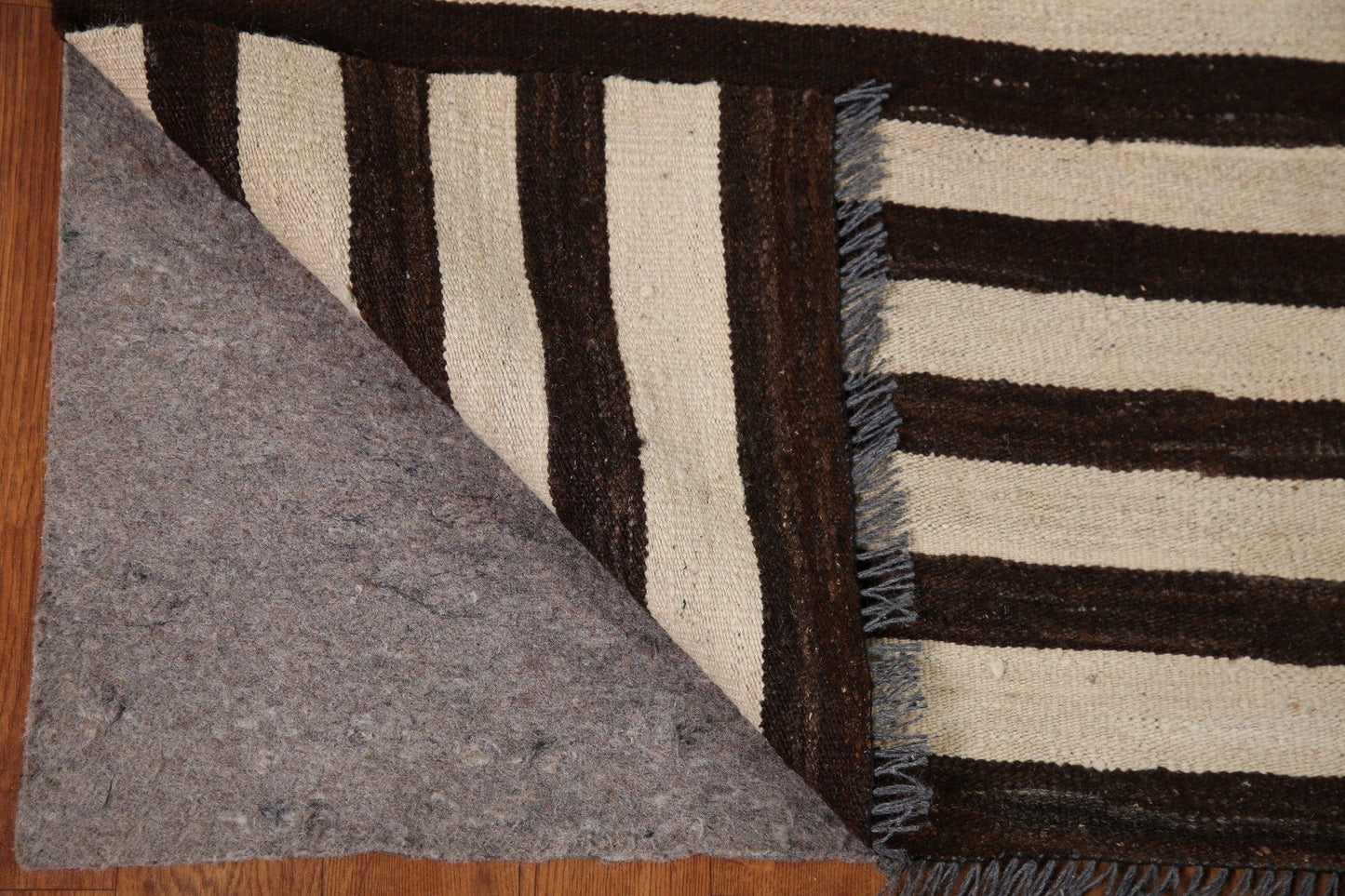 Brown / Ivory Striped Kilim Modern Area Rug 5x7