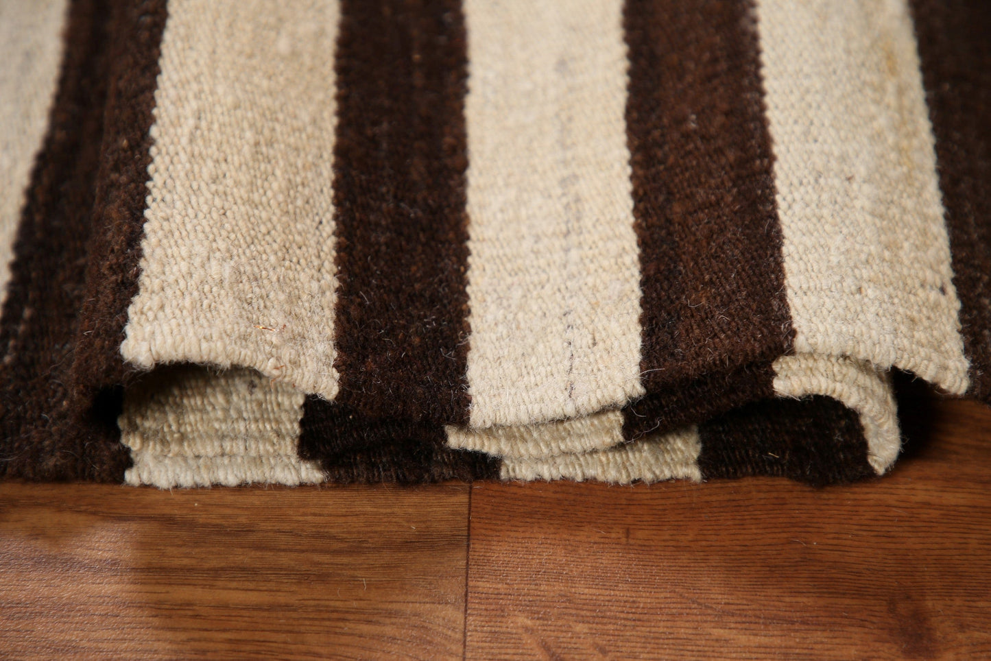 Brown / Ivory Striped Kilim Modern Area Rug 5x7