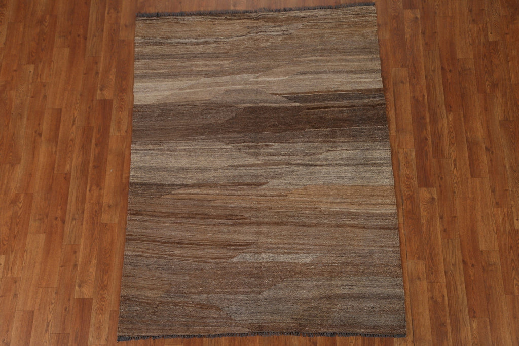 Brown Wool Kilim Oriental Area Rug 4x5