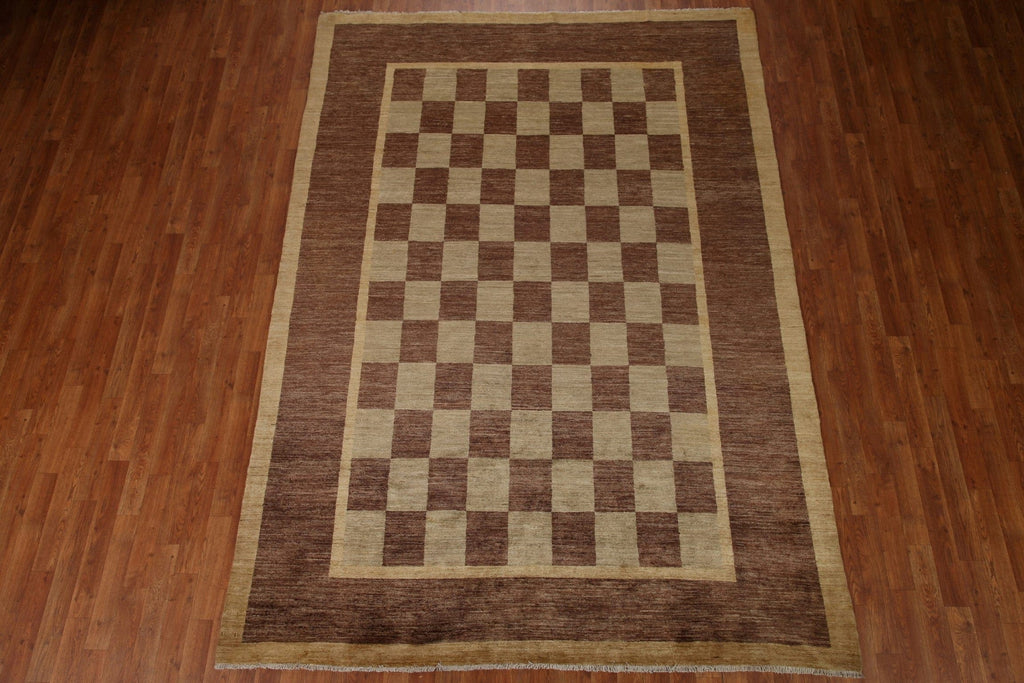 Checkered Gabbeh Vegetable Dye Area Rug 7x10