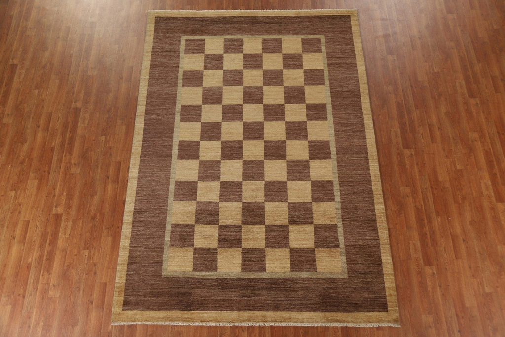 Checkered Gabbeh Vegetable Dye Area Rug 7x10