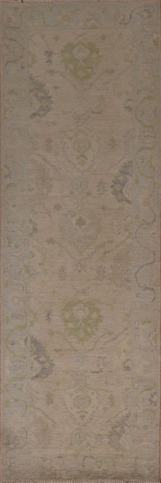 Floral Oushak Vegetable Dye Runner Rug 3x10