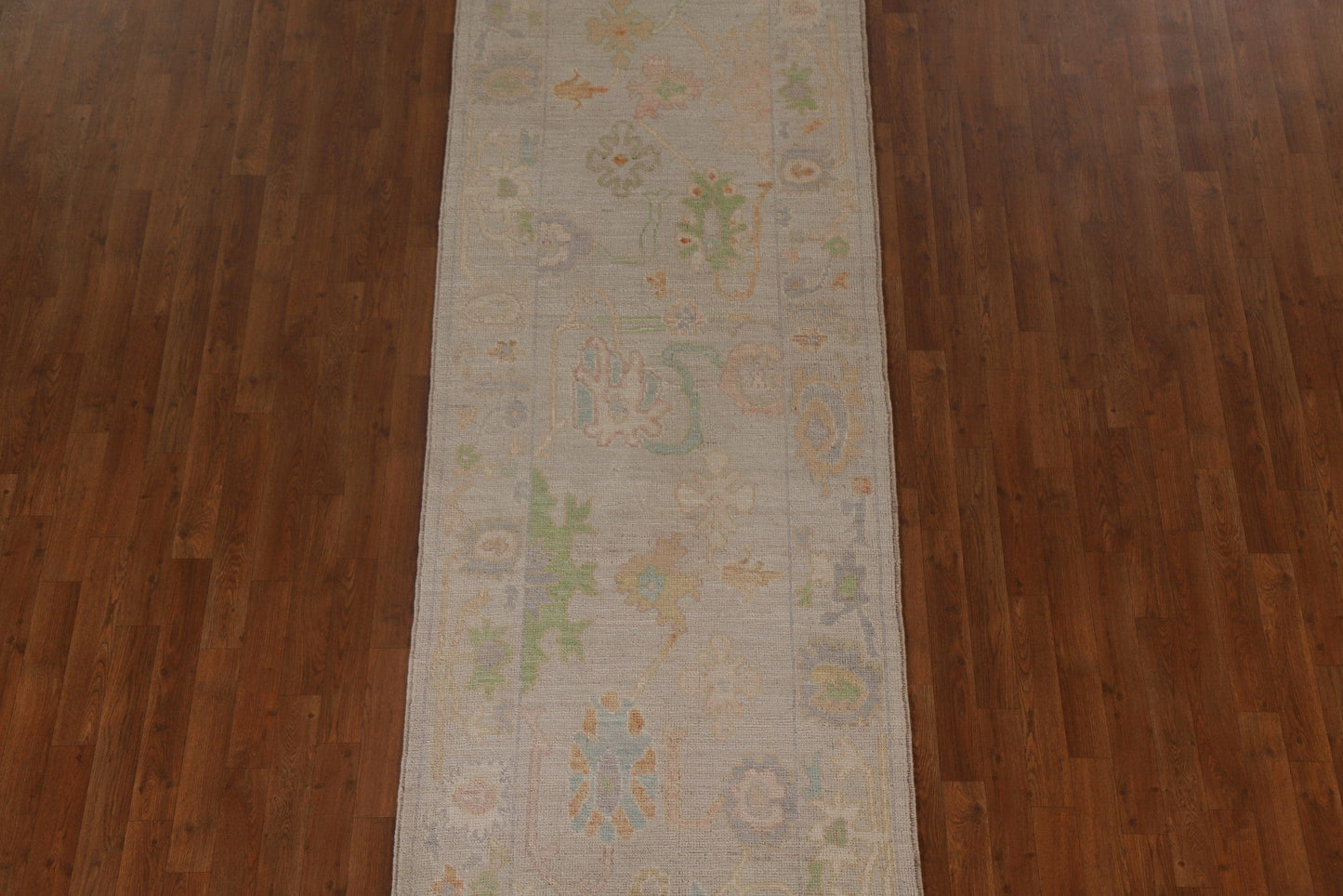 Floral Oushak Vegetable Dye Runner Rug 3x12