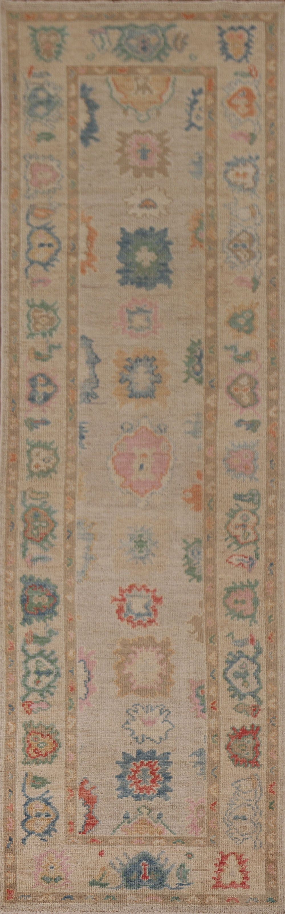 Vegetable Dye Oushak Turkish Runner Rug 3x10