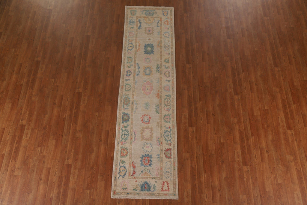 Vegetable Dye Oushak Turkish Runner Rug 3x10