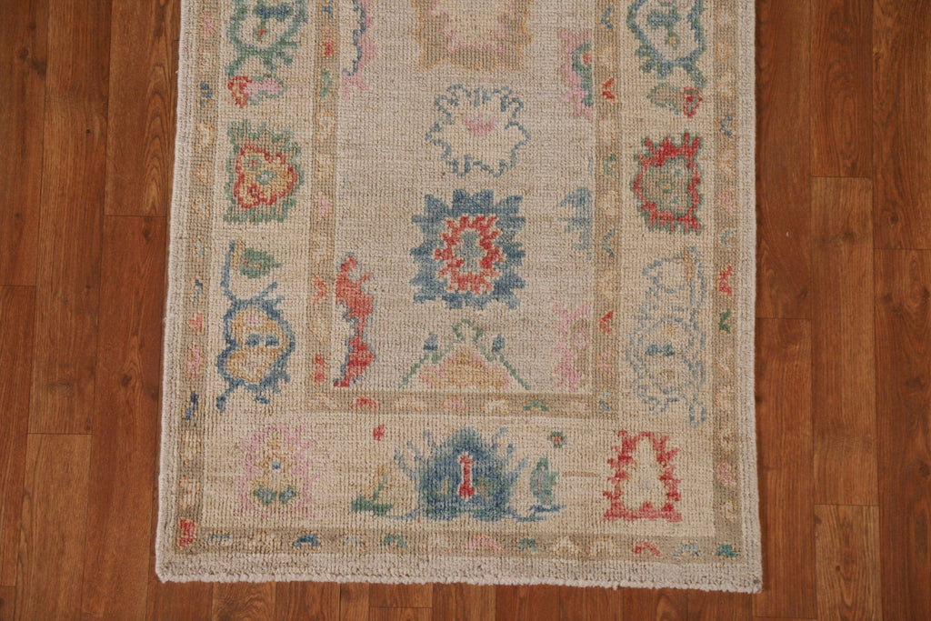 Vegetable Dye Oushak Turkish Runner Rug 3x10