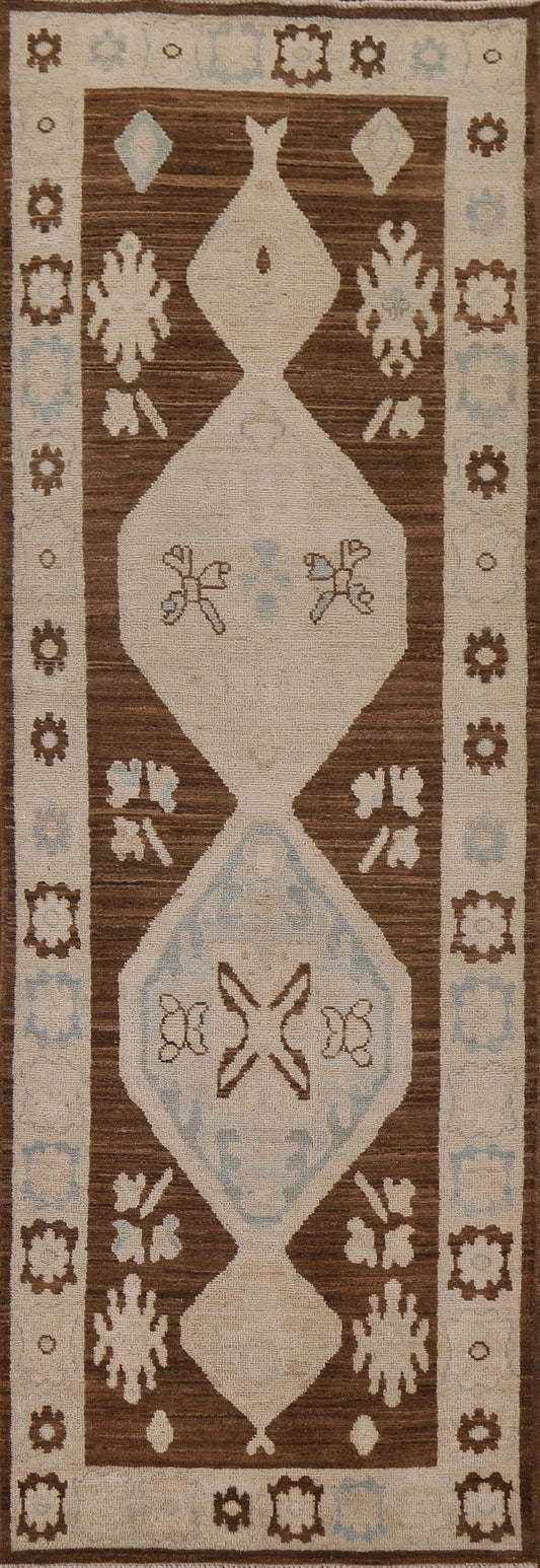 Geometric Oushak Turkish Runner Rug 3x9