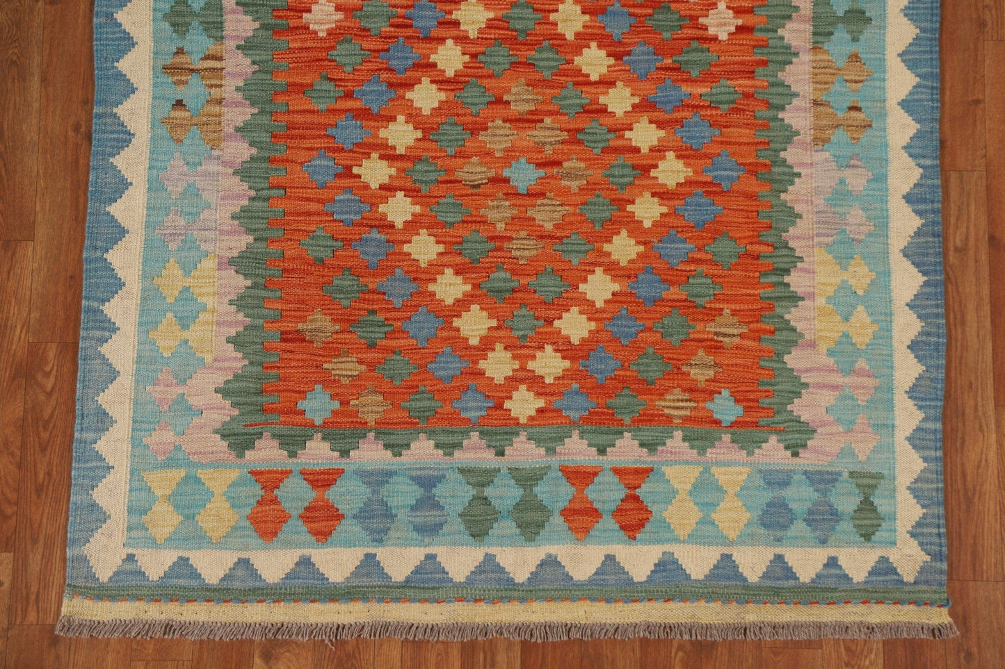 Orange Wool Kilim Reversible Area Rug 4x7