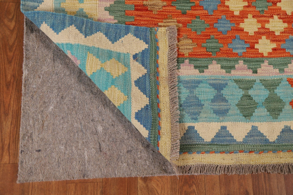 Orange Wool Kilim Reversible Area Rug 4x7